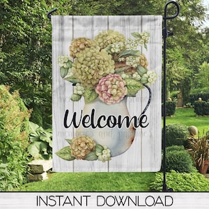Hydrangea Garden Flag Sublimation Digital Design Download, Printable Art, Instant Download, Sublimation Graphics, Patio Flag, Porch Decor