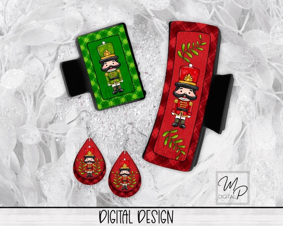 Christmas Nutcracker PNG Design for Sublimation of Hair Clips, Hair Claws, Teardrop Earrings, Digital Design Download, Commercial Use