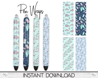 Nurse Epoxy Pen Wrap PNG Design Digital Download, Ink Pen Wrap Sublimation Template, Pen Wrap Bundle