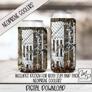 Neopren Bogen Deer Hunter Dosenkühler Sublimationsdesign, zusammenklappbarer Stoff Dosenkühler Png, Dosenhalter, Dosenkühler PNG Herunterladen