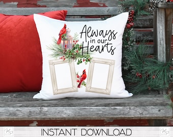Red Cardinal Memorial Square Pillow Cover PNG Sublimation Design, Digital Download