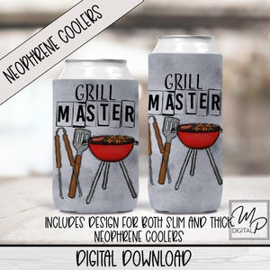 Diseño de sublimación de enfriador de latas de neopreno Grill Master, enfriador de latas PNG, soporte de latas de neopreno, enfriador de latas para barbacoa PNG descarga para hombres