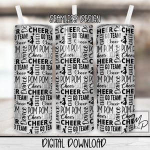 Nahtloser Cheerleader 20 oz Skinny Tumbler Wrap, Cheer Tumbler Sublimationsdruck Wasserschiebefolie Download, PNG Vinyl Wrap Design, kommerzielle Nutzung