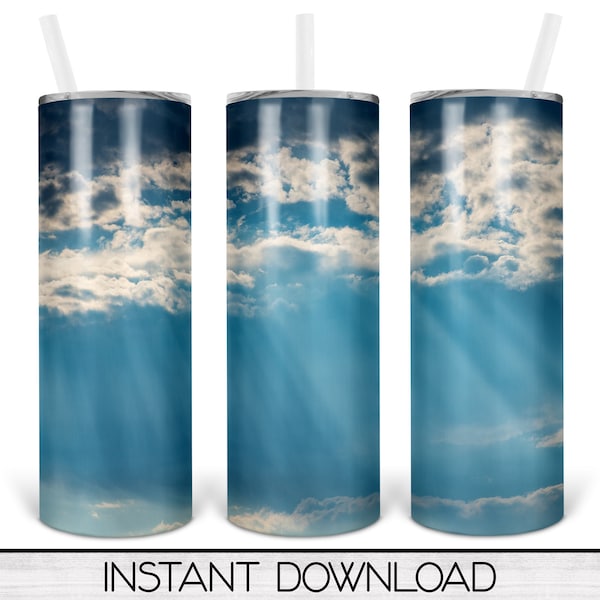 20oz Skinny Tumbler Digital Design for Sublimation, Sky Waterslide Download, Cloud Tumbler Wrap, Instant Download, Vinyl Wrap PNG