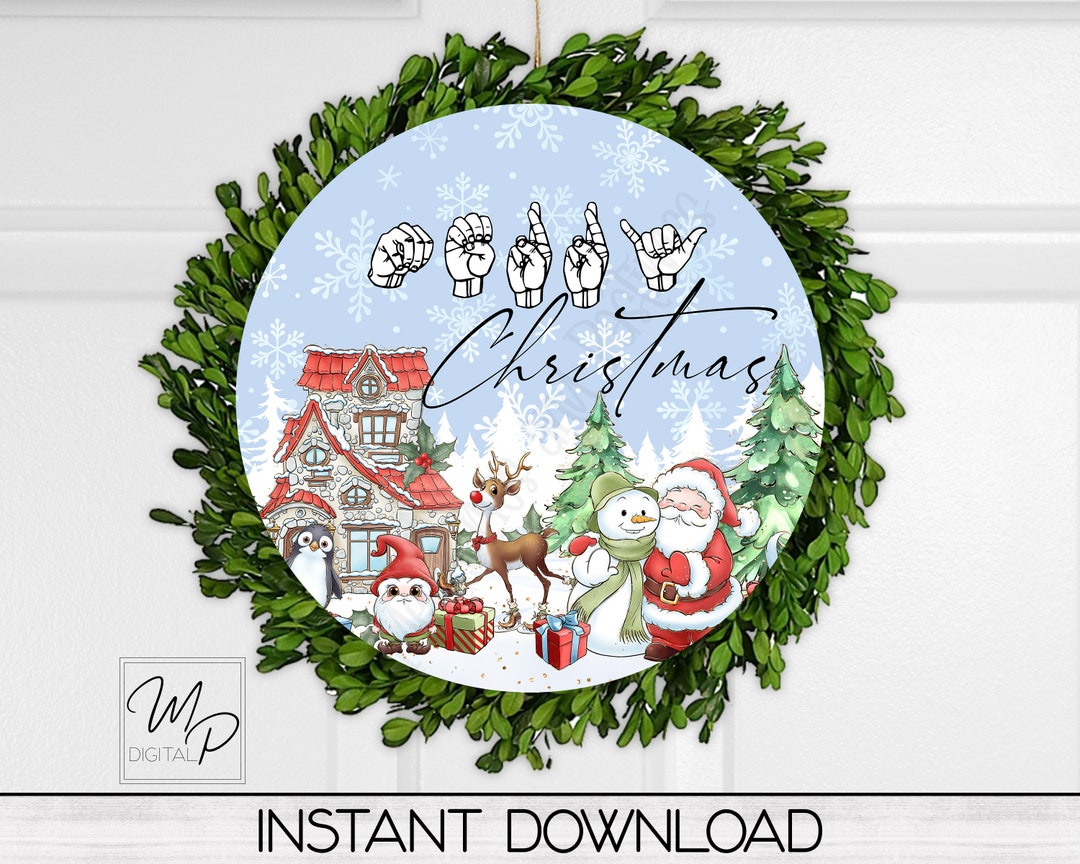ASL Merry Christmas Round Door Sign Hanger, PNG Digital Design Download ...