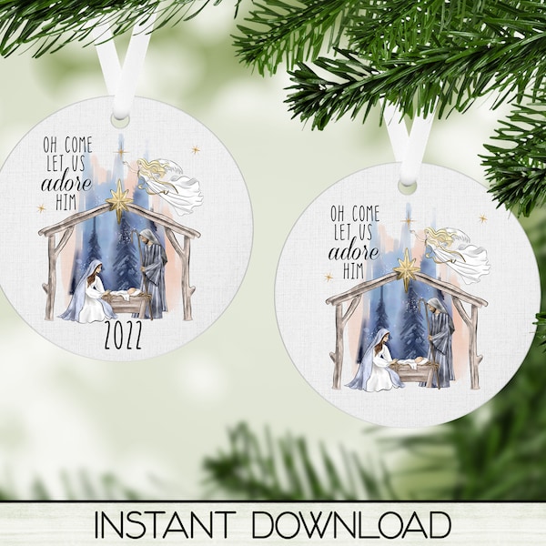 Round Christian Christmas Ornament PNG for Sublimation, Round Nativity Christmas Ornament Sublimation Design, Digital Download, 2022