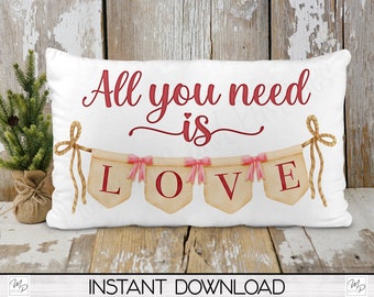 Valentine's Day Lumbar Pillow Cover PNG Sublimation Design, Digital Download