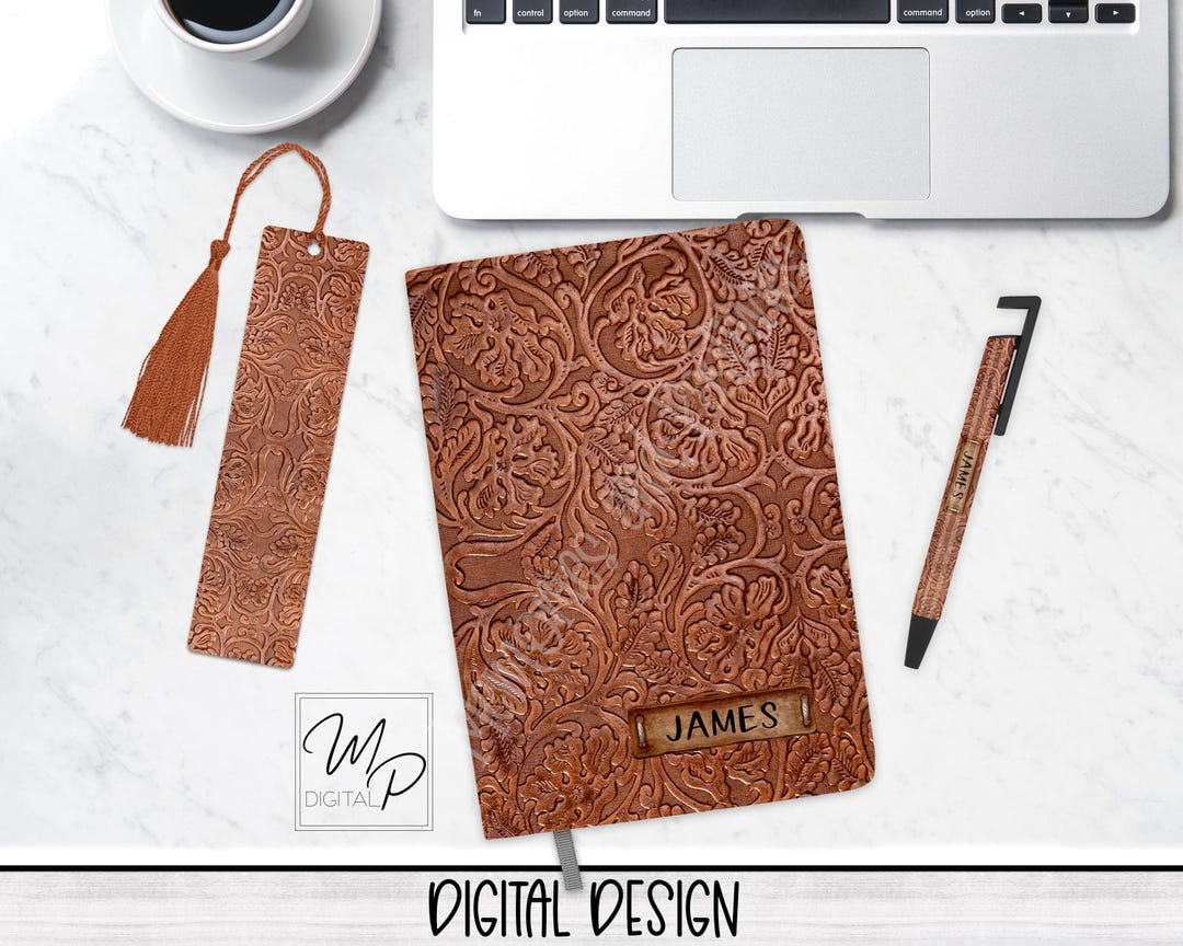 Faux Leather Journal, Bookmark and Pen PNG Sublimation Design Set ...
