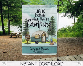 Camping Flag Sublimation Design, RV Camper Campsite Flag DIGITAL DOWNLOAD, Sublimation Template, Life Is Better When You're Camping