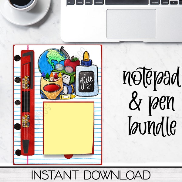 Teacher Notepad Holder and Pen PNG Sublimation Design, Digital Download, Teaching Sticky Note Pad Holder PNG Design