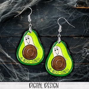 Halloween Avocado &quot;A-boo-cado&quot; PNG Design fir Sublimation of Earrings, on Coffee Mugs, Instant Digital Download, Personal and Commercial Use