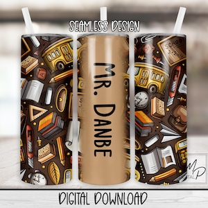 Lehrer 20 Unzen Skinny Tumbler PNG digitales Design für Sublimation, Wasserschiebefolie Download, männlicher Lehrer, Busfahrer Tumbler Wrap, sofortiger Download