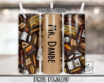 Teacher 20oz Skinny Tumbler PNG Digital Design for Sublimation, Waterslide Download, Male Teacher, Bus Driver Tumbler Wrap, Instant Download