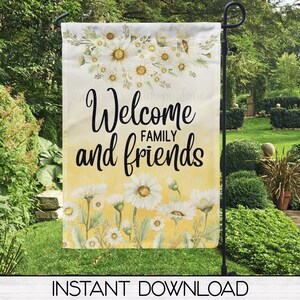 Daisy Welcome Garden Flag Sublimation Design, Patio Decor, 12x18 Garden Flag, Digital Download