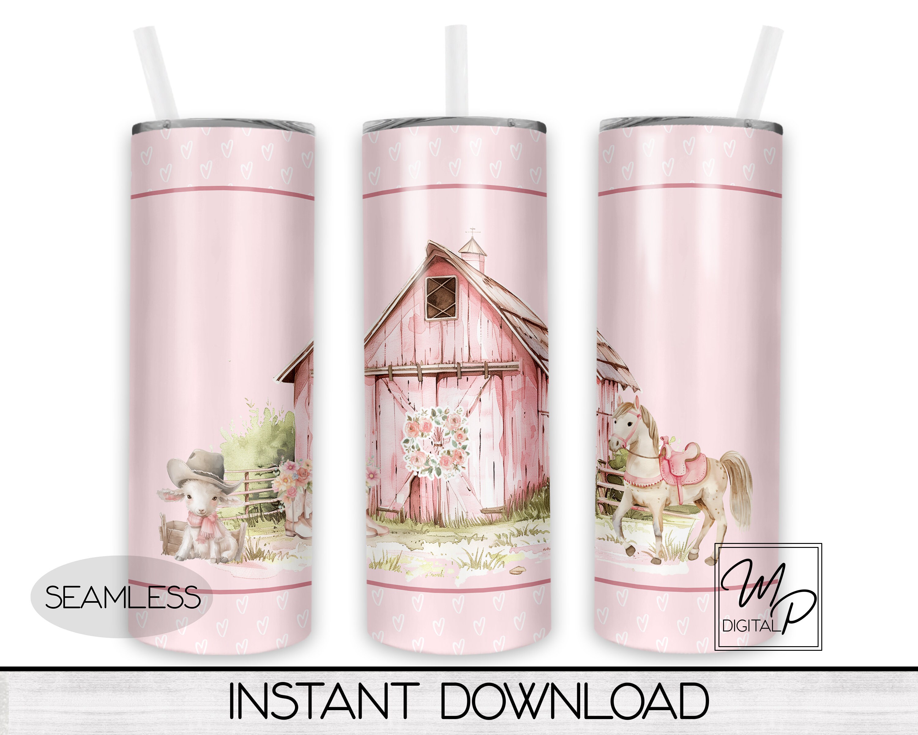 Seamless Pink Cowgirl 20 Oz Skinny Tumbler Sublimation Design, Instant ...