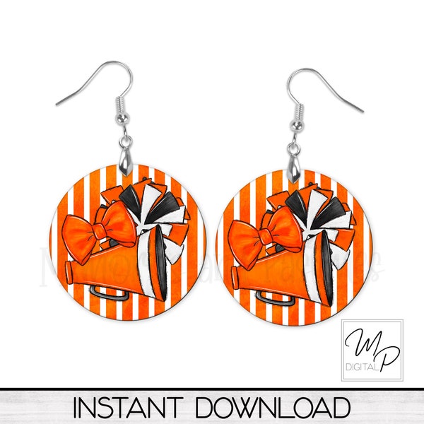 Orange Cheerleader Earring Sublimation PNG Design For The Circle Blank, PNG Digital Download