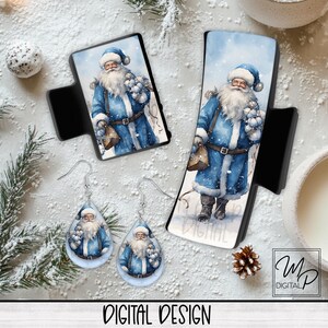 Christmas Blue Santa PNG Design for Sublimation of Hair Clips, Hair Claws, Teardrop Earrings, Digital Design Download, Commercial Use