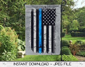 Dunne blauwe lijn Amerikaanse vlag tuinvlag sublimatieontwerp (digitale download)