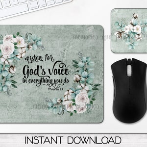 Christian Bible Verse Mouse Pad and Coaster Desk Set Sublimation Digital Download, Religious Desk Set Design for Sublimation, Commercial Use