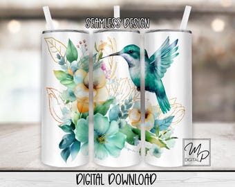 Seamless Hummingbird 20 oz Skinny Tumbler Sublimation Design, Instant Digital Download PNG, Straight and Tapered Tumbler Wrap PNG