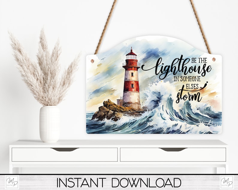 Cursive Lighthouse Lighthouse Round Top Door Sign Sublimation Design (PNG Digital Download ...