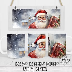 Christmas Santa Claus 11oz and 15oz Mug Wrap Template, Coffee Mug Sublimation, Digital Download, Commercial Use