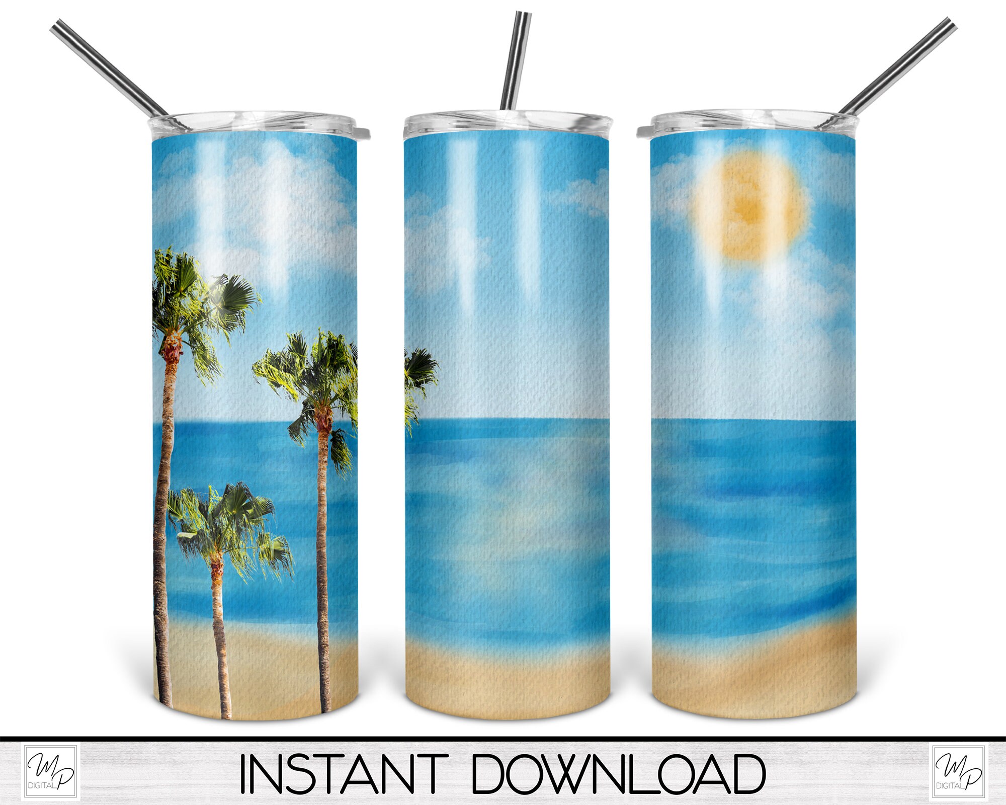 Beach Sublimation Design Waterslide Download 20oz Skinny Etsy