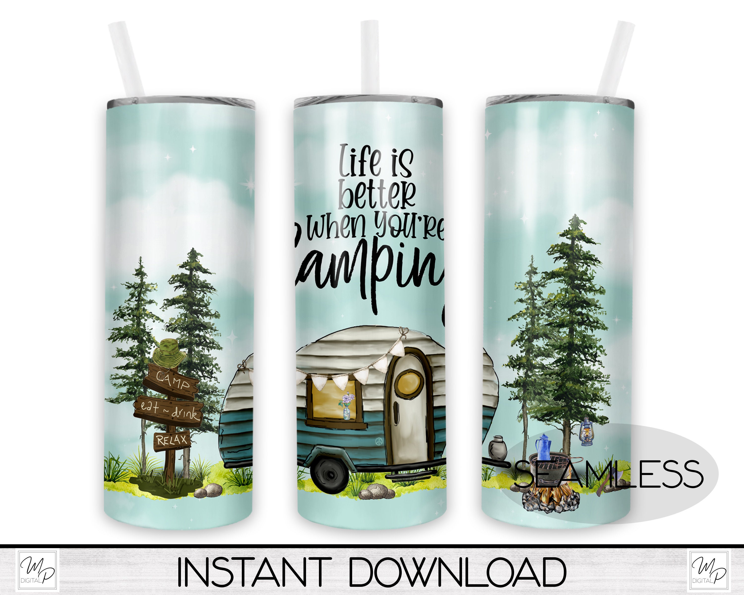 Camping 20oz Skinny Tumbler Sublimation Design RV Camper Etsy Canada