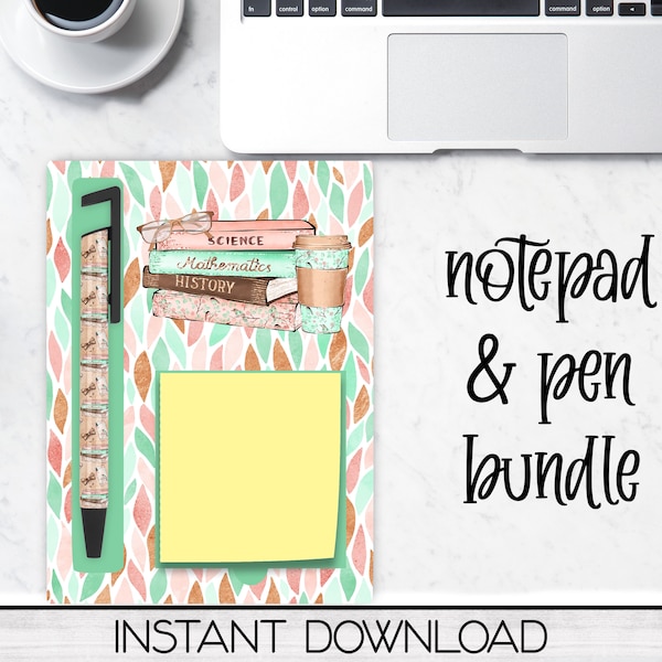 Teacher Notepad Holder and Pen PNG Sublimation Design, Digital Download, Sticky Note Pad Holder PNG Design