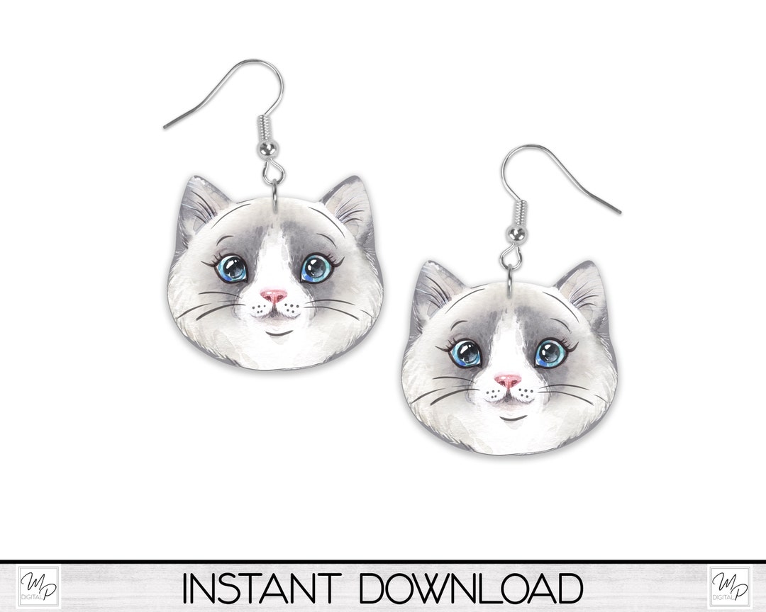 Cat Head Earring PNG File for Sublimation Design Digital - Etsy