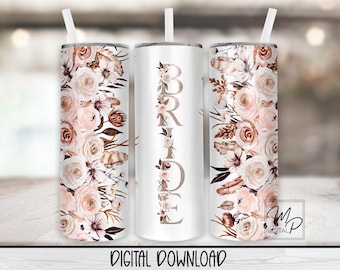 Boho Bride 20 oz Skinny Tumbler Sublimation Design, Instant Digital Download PNG Straight and Tapered Tumbler Wrap PNG