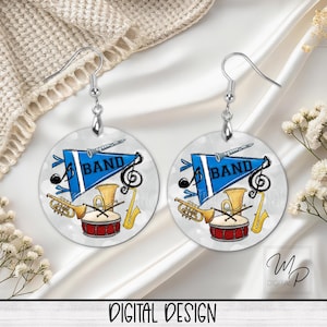 Blue Band Earring Sublimation PNG Design For The Circle Blank, PNG Digital Download