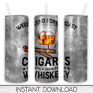 Uísque e charutos 20 onças Skinny Tumbler PNG Design de sublimação Baixar 20 onças Tumbler Wrap para homens modelo digital