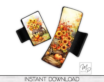 Fall Sunflowers and Pumpkins PNG Design for Sublimation of Hair Clips, Digital Design Download, Commercial Use