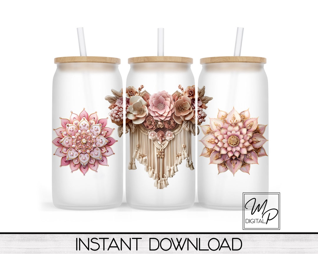 Boho Cottage 16oz Glass Can Sublimation Design, Glass Can Wrap, Glass ...