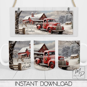 Christmas Red Farmhouse Truck 11oz and 15oz Mug Wrap Template, Coffee Mug Sublimation, Digital Download, Commercial Use