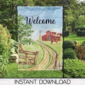 Farm Ranch Welcome Garden Flag Sublimation Design Download, Porch Flag Design, Printable Art, Commercial Use