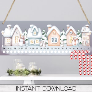 Weihnachten Winter Dorf Candy Cane Countdown Zeichen PNG Sublimation Digitaler Download, Candy Cane Halter Adventskalender