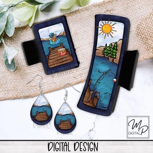 Lake Fishing PNG Design for Sublimation of Hair Clips, Hair Claws and Teardrop Earrings, Digital Design Download, Commercial Use