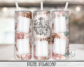 Grandma Photo Tumbler Template, Grandkids 20oz Skinny Tumbler Png Sublimation, Photo Collage