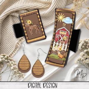 Farm PNG Design for Sublimation of Hair Clips, Hair Claws, Teardrop Earrings, Digital Design Download, Commercial Use