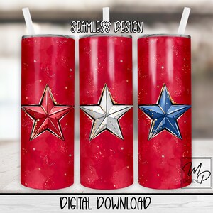 Patriotic July 4th 20 oz Skinny Tumbler Sublimation Design, Instant Digital Download PNG, Straight and Tapered Tumbler Wrap PNG, Stars
