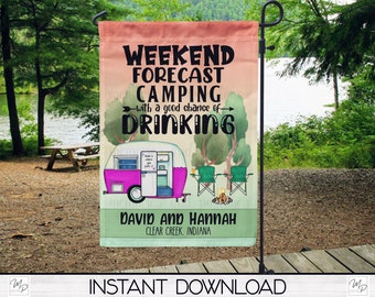 Sublimeringsdesign för campingflagga, digital nedladdning för campingplatsflagga för husbil, sublimeringsmall, helgprognos