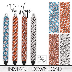 Puffy Sports Epoxy Pen Wrap PNG Design Digital Download, Ink Pen Wrap Sublimation Template, Pen Wrap Bundle