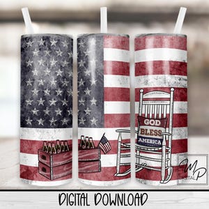 Patriotic July 4th 20 oz Skinny Tumbler Sublimation Design, Instant Digital Download PNG Straight and Tapered Tumbler Wrap PNG, US Flag