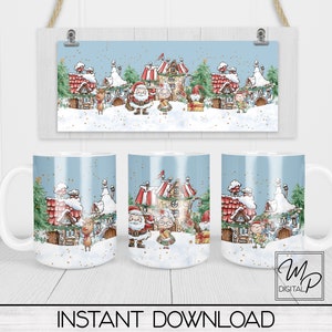 Christmas Santa&#39;s Village 11oz and 15oz Mug Wrap Template, Coffee Mug Sublimation, Digital Download, Commercial Use