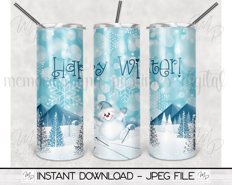 Download Christmas Happy Winter Snowman Skinny Tumbler 20oz ...