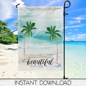 Christian Beach Garden Flag Sublimation Design, Patio Decor, 12x18 Garden Flag, Digital Download