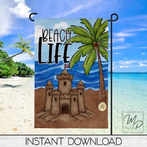 12x18 Garden Flag Sublimation Design, Beach Life, Patio Flag Digital Download