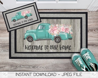 Farmhouse Truck Front Door Mat Sublimation Design Download, Rug PNG, Welcome Rug Design, Doormat PNG